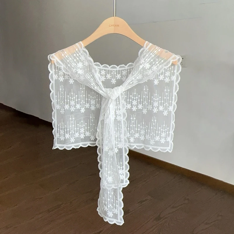 

Sweet Flower Lace Shawl Wraps For Women Casual Scarf Capes Detachable Lapel False Collar Ladies Sweater Shirt Accessories