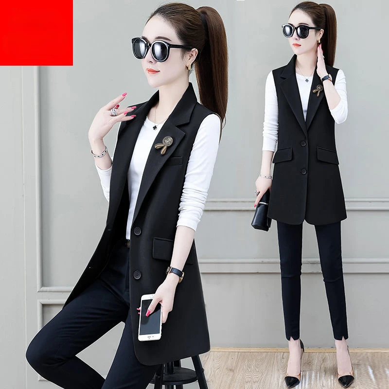 Streetwear Design Slim Sleeveless Blazers Coats Women Casual Elegant Vests Outerwear Classic Mid-length Waistcoat Blazer E47