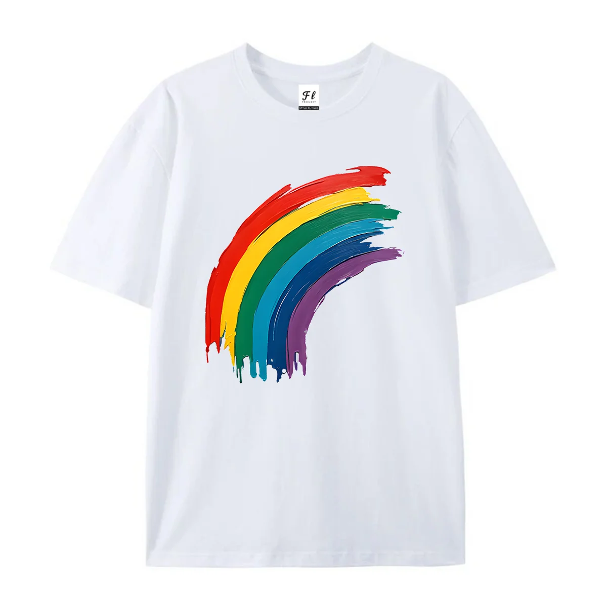 Women Men Brush Stroke Rainbow With Graphic T Shirt Summer Casual Sleeve Cotton Tee Hand Drawn Colorful Arc Print Fashion Top