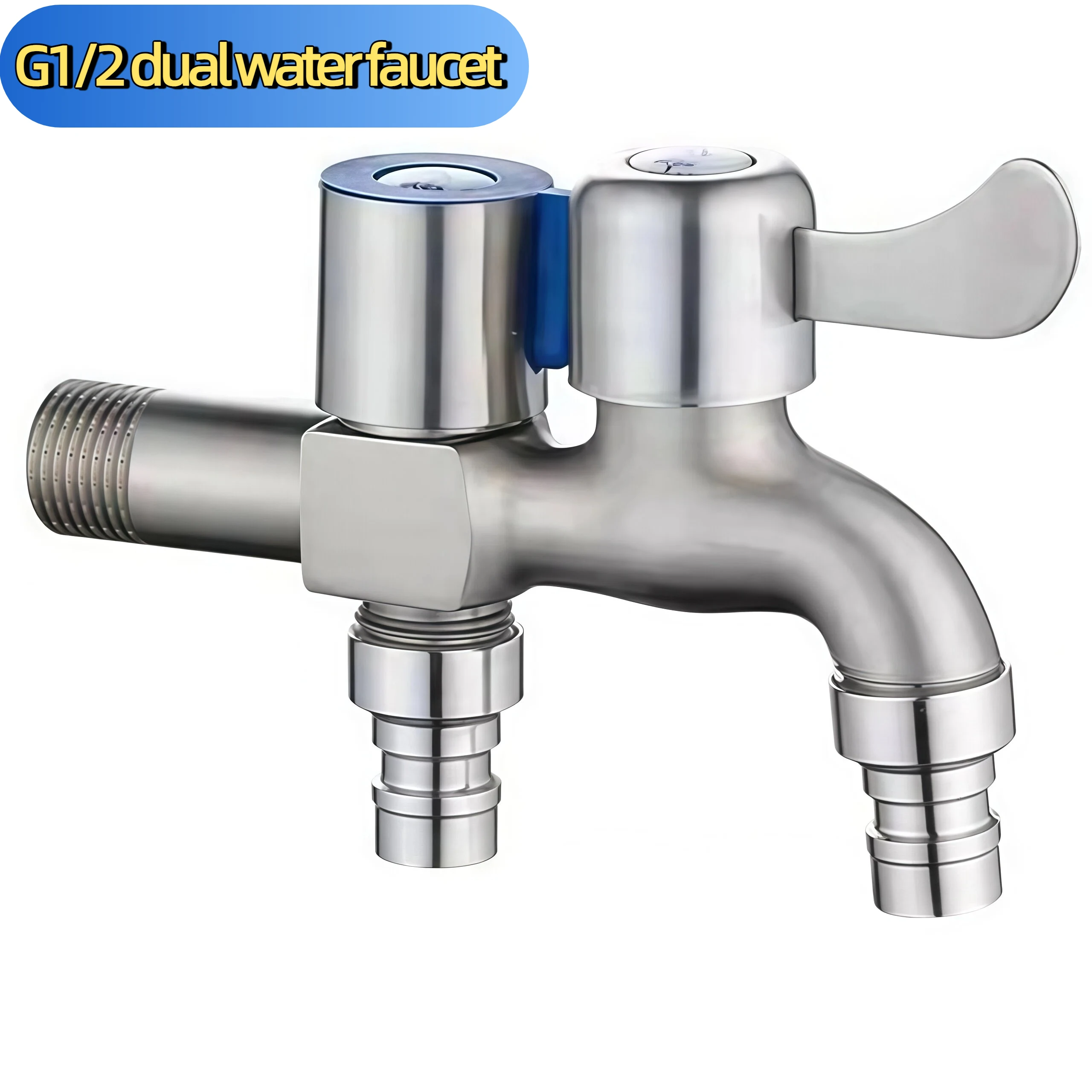 Stainless Steel Washing Machine Faucet G1/2 Interface Dual Outlet Dual Control One in Two out Toilet Faucet Bathroom Accessories