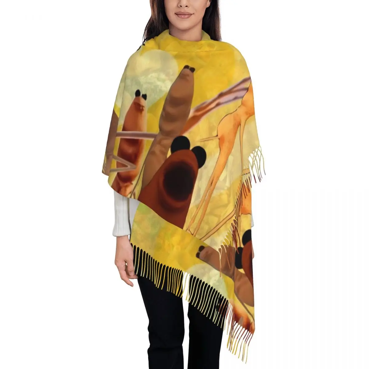 

Женский шарф с кисточками Marcus The Worm Meme, большая мягкая теплая шаль, кашемировый шарф «Я не нравится этого рок», подарки