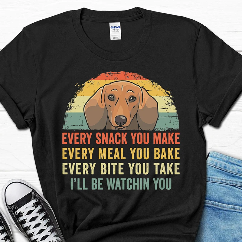 Dachshund Funny Shirt for Women I’ll Be Watching You Dog T-shirt O-neck Short Sleeve Clothes Graphic Women Tshirt Tops Clothes