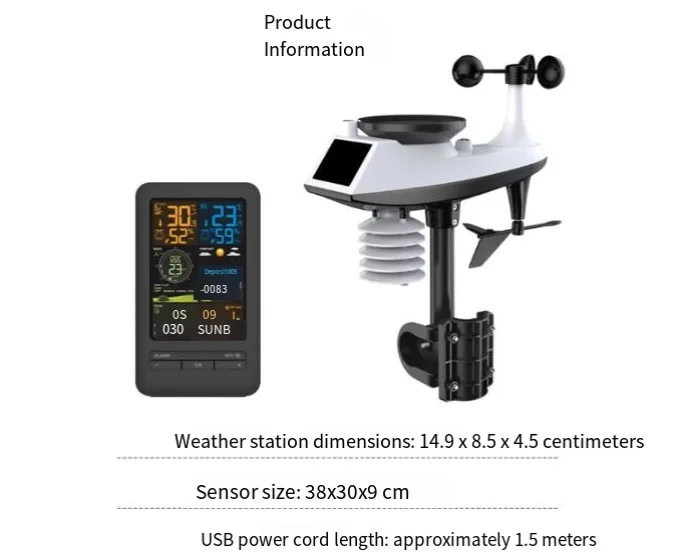 Full-function weather clock temperature hygrometer wind speed anemometer color screen digital clock