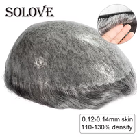 Toupee Human Hair Men 0.12-0.014mm Skin With Knots Men's Wigs Black Brown Grey Hair Prosthesis For Men Natural Mens Hair System
