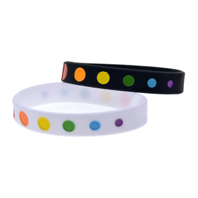 

50 Pcs Pride Silicone Rubber Wristband 1/2 Inch Wide Dot Logo Fashion Bracelet Black and White
