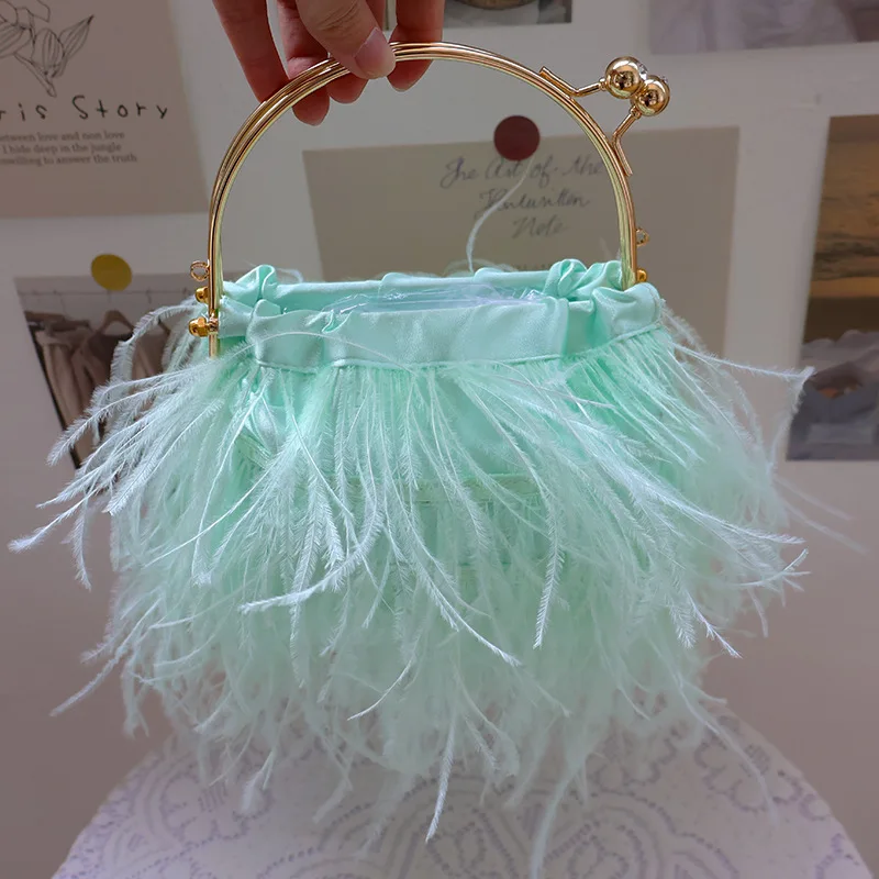 

Luxury Ostrich Feather Evening Clutch Bags For Women Chain Shoulder Crossbody Bag Tassel Party Wedding Purse Handbag