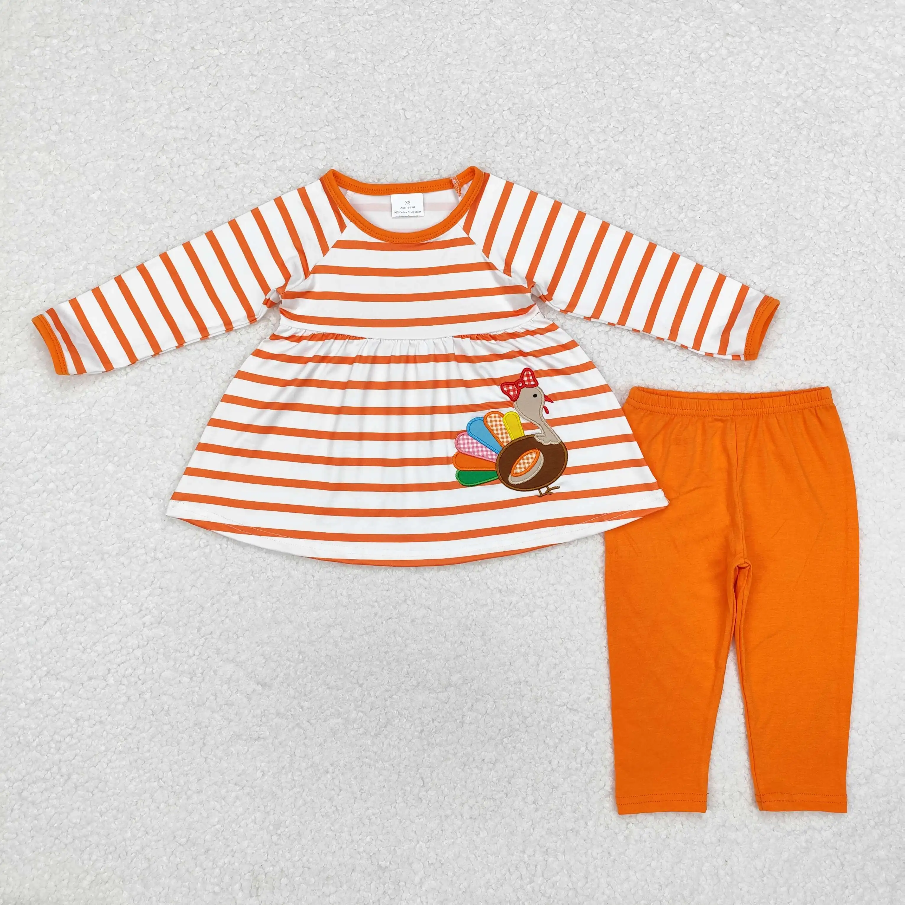 BT0816 Wholesale baby boy clothes Autumn clothes Embroidered turkey orange long-sleeved top Summer Boutique kids clothes girl