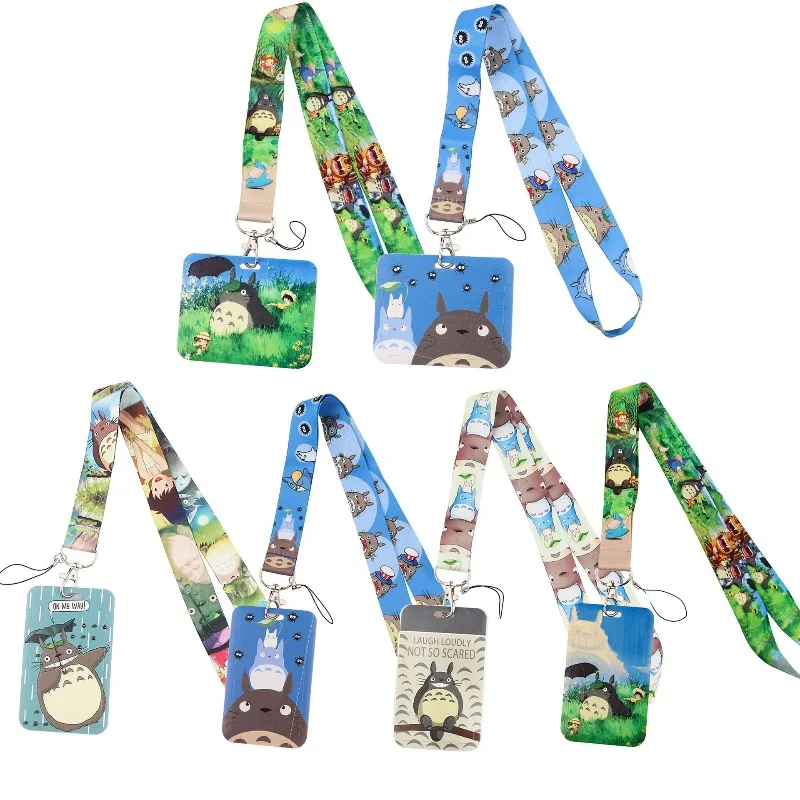 My Neighbor Totoro ID Card Holder with Neck Lanyard Portable Badge Protector Pouch for Student Office Daily Card Storage