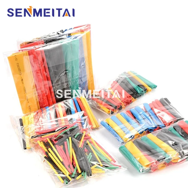 328Pcs 8 Sizes 5 Color Multi Polyolefin 2:1 Halogen  Heat Shrink Tubing Assortment Sleeving Wrap Tubes