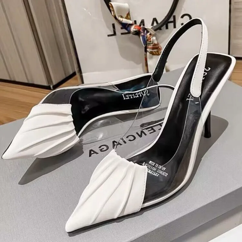 Footwear Pointed Toe Ladies Shoes Transparent Clear Summer 2024 Black Sandals for Women Closed Super-high Heel The Best Designer