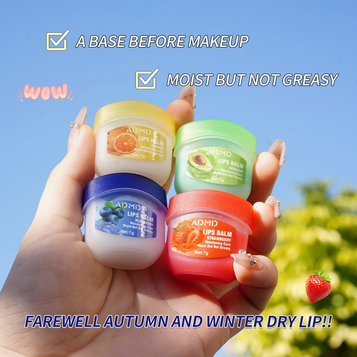 4 unids/caja de juegos de bálsamo labial de frutas, lápiz labial hidratante, maquillaje de planta Natural, cuidado de labios antigrietas, bálsamo labial de gelatina de petróleo