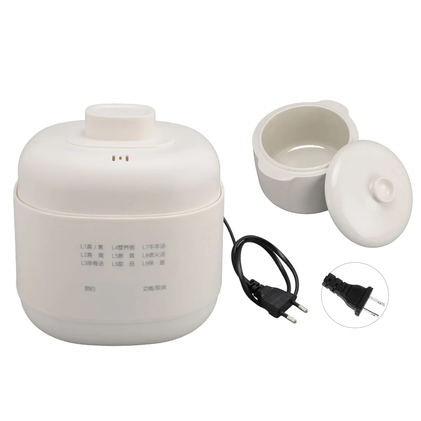 Mini Electric Stew Pot 200W 1L Ceramic Soup Porridge Cooker Anti Dry Burn Small Slow Cooker with Timer Lid for Home Kitchen