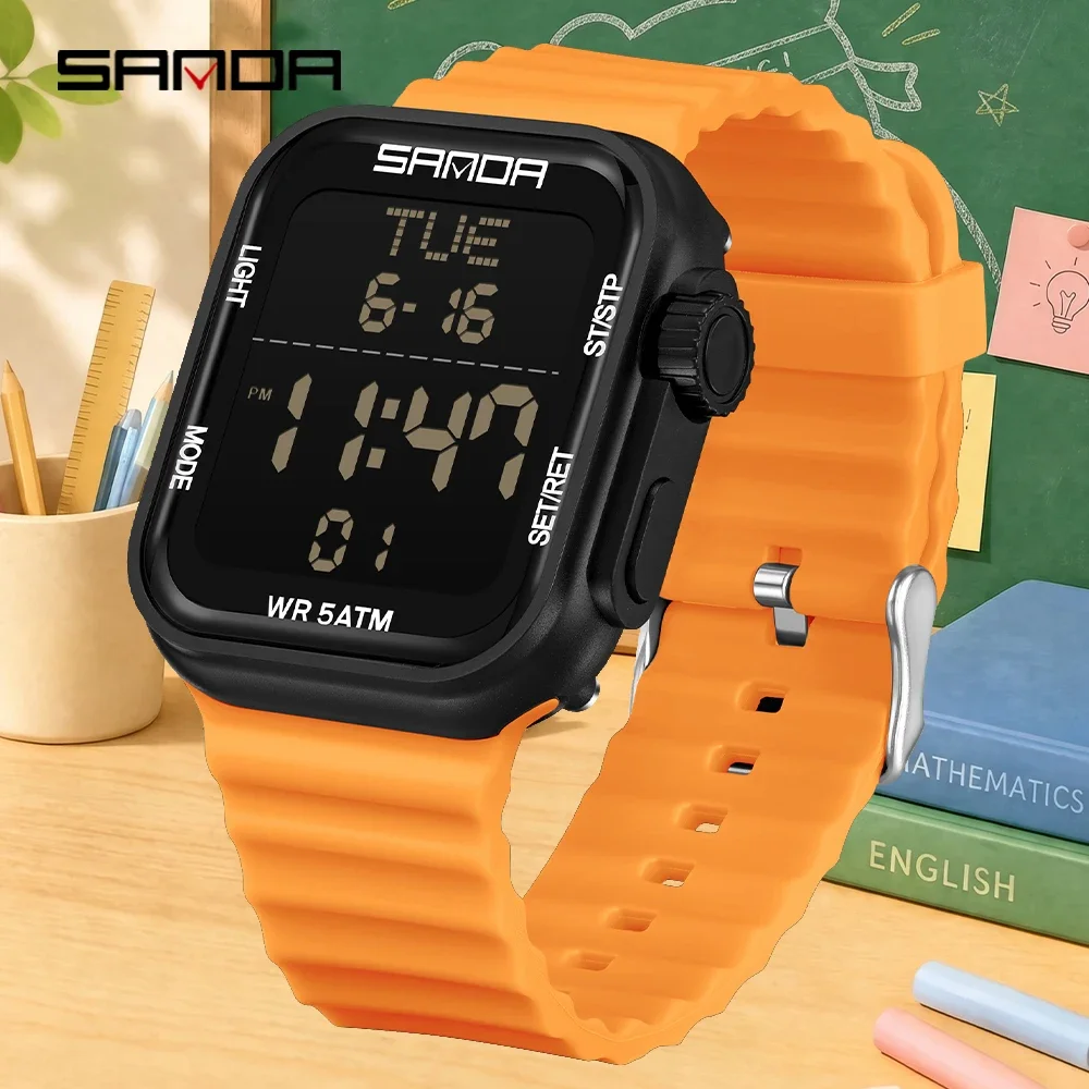 SANDA 9507 Business LED Digital Watch Men's Multi Functional Timer Electronic Clock Calendar Alarm Clock Military Square Watch