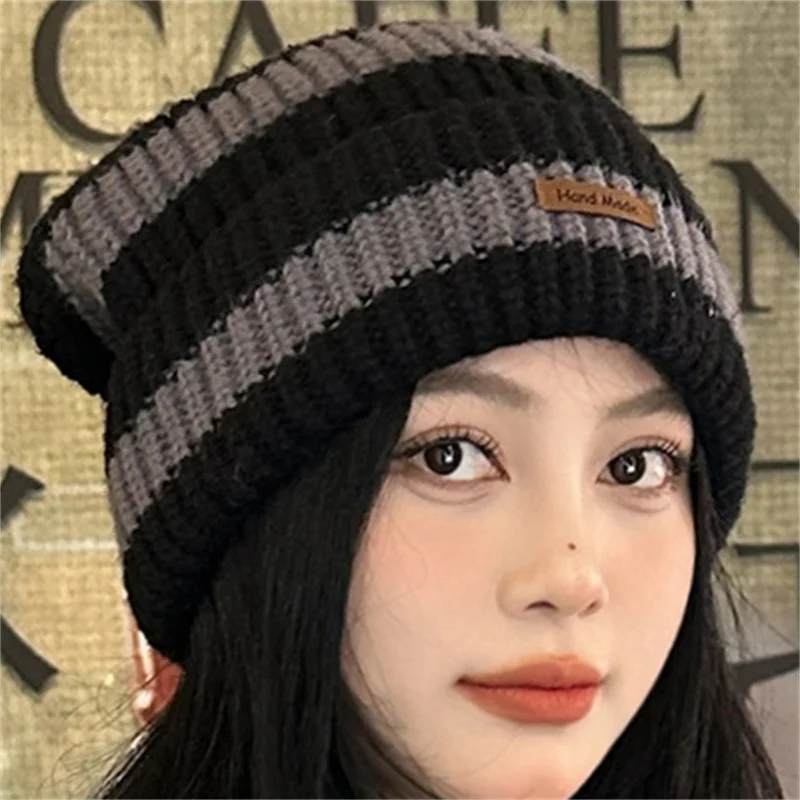 1PC New Winter Warm Hats For Women Casual Stacking Knitted Bonnet Caps Men Hats Stripe Hip Hop Unisex Female Beanies