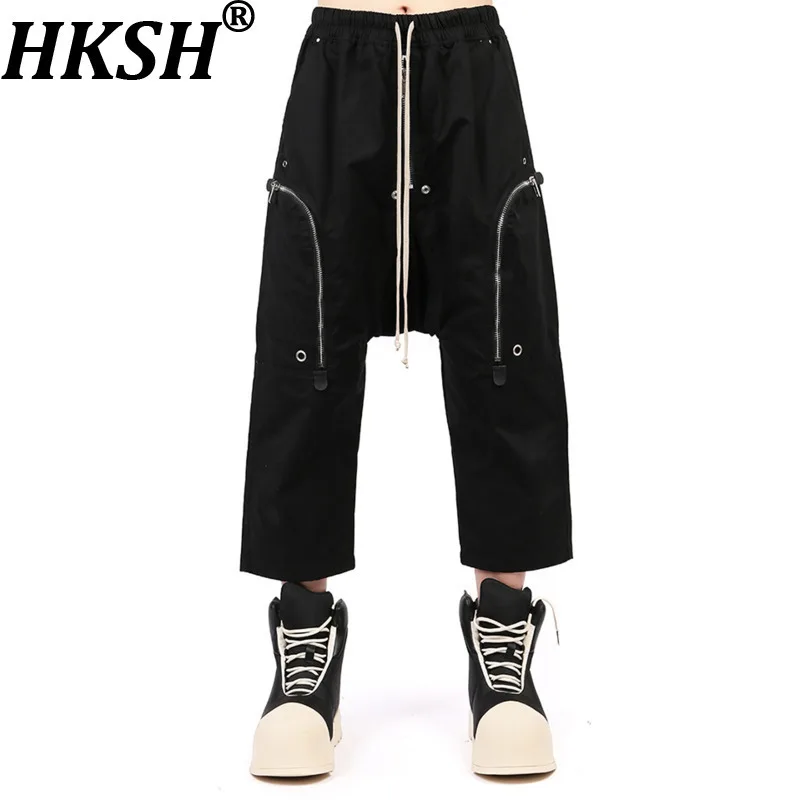

HKSH Spring Summer Men's Trendy Dark Techwear Casual Zipper Side Pocket Fashion Chic Multi-Pocket Cargo Calf-Length Pants HK7379