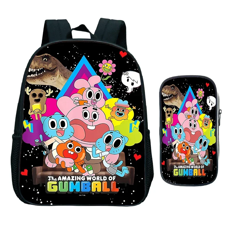 Kids Backpack 2pcs The Amazing World of Gumball Schoolbag Pencil Case Kindergarten Backpack Cartoon Anime Bookbag for Boys Girls