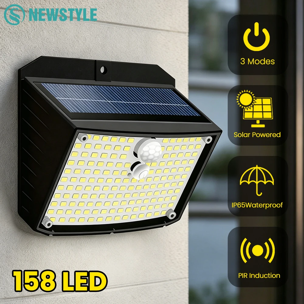 Solar Lights Outdoor 1/4/8pcs 158LED Wireless Motion Sensor Lights Waterproof Solar Security Wall Lights 3 Mode Deck Patio Fence