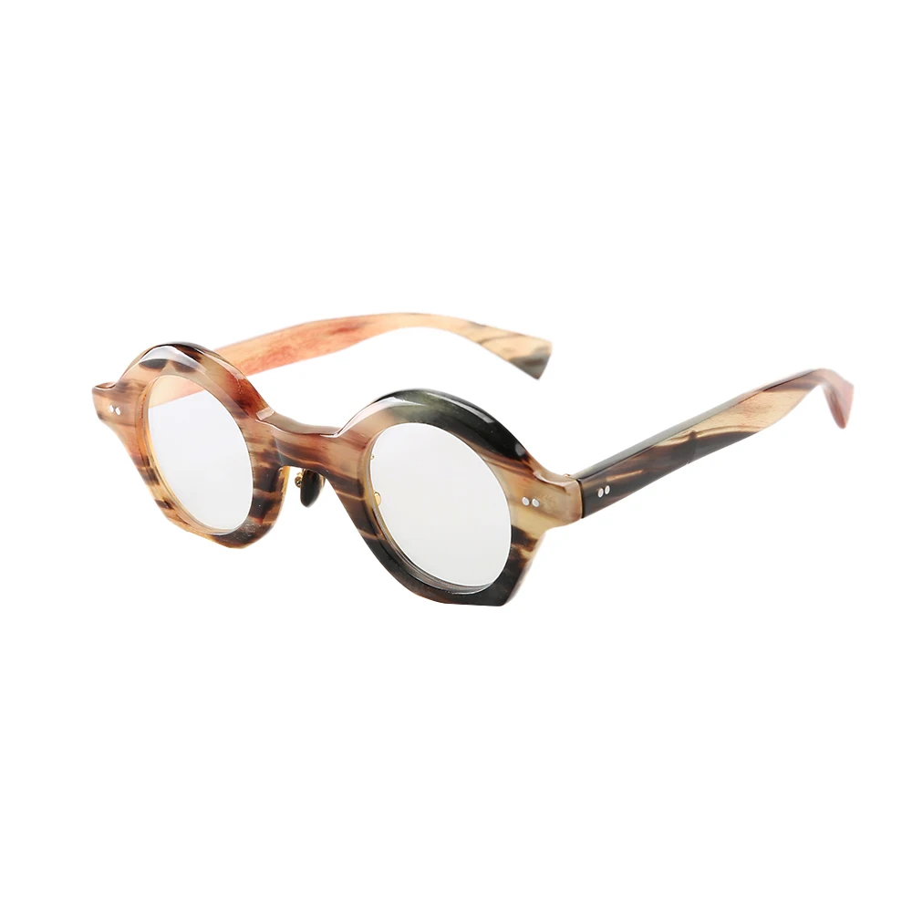 

Brand tortoise-shell round-frame lentes made of natural yak horn, hand-made and customized Man glasses frames