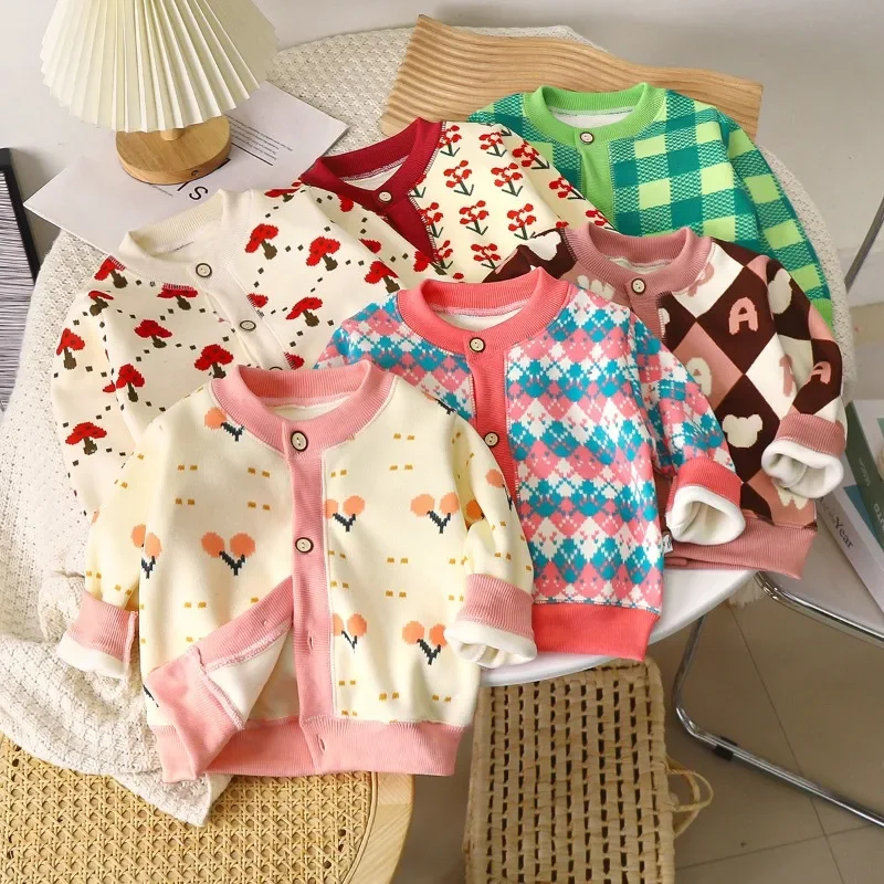 2026 New Thickened Outer Sweater Children's Versatile Knitted Jacket For Boys And Girls Baby Warm Cardigan For 1-8 Years Old