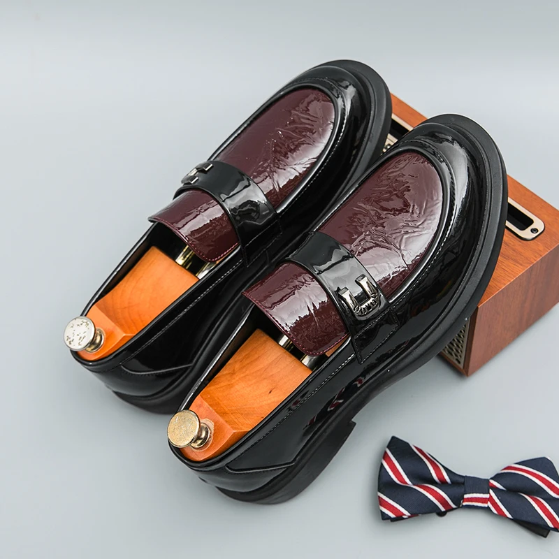 Fashion Splicing Loafers Shoes Men Round Toe Business Casual Formal Leather Shoes Classic Versatile Style