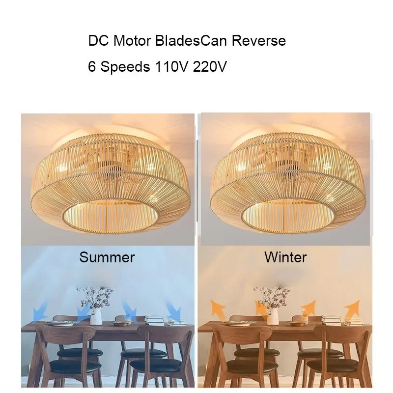 50CM Rattan Ceiling Fan with Lights Remote Control 6 Speeds Reversible DC FAN New Bedroom Ventilator Fan Lights Cooling Fan Lamp - view 3