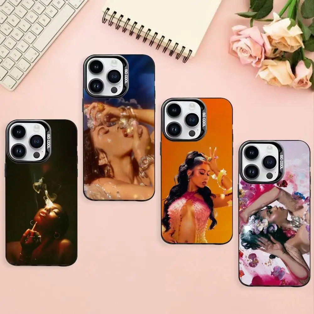 

K-Kali U-Uchis Latin Pop Star Phone Case For iPhone17,16,15,14,13,12,11 Plus,Pro Max Black Border Silver Plated Cover