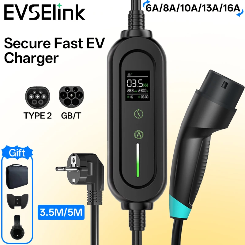

EVSELink Portable ev charger 3.5KW 16A 1Phase Type2 GBT feyree Wallbox Charging Station for Electric Vehicle