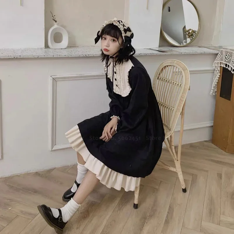 Gótico retro meninas lolita renda chá vestido de festa anime cosplay feminino princesa vestidos de manga longa japonês em kawaii doce cos mn4