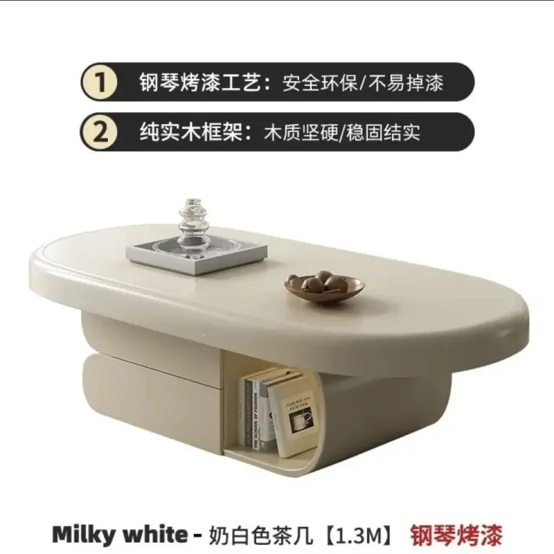 Cream wind coffee table living room household small apartment Internet celebrity oval rock slab small coffee table hotel