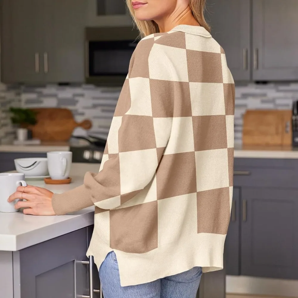 Modischer, hochgeschlossener, gestreifter Strickpullover, übergroßer Pullover, Rundhalsausschnitt, Fledermausärmel, weicher, bequemer Kopf