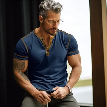 Henley-남성 티셔츠, 일반 반팔 티셔츠, 대형 티셔츠, 3d 프린트 캐주얼 남성 탑, 스트리트웨어, 옷, 봄 빈티지 힙합