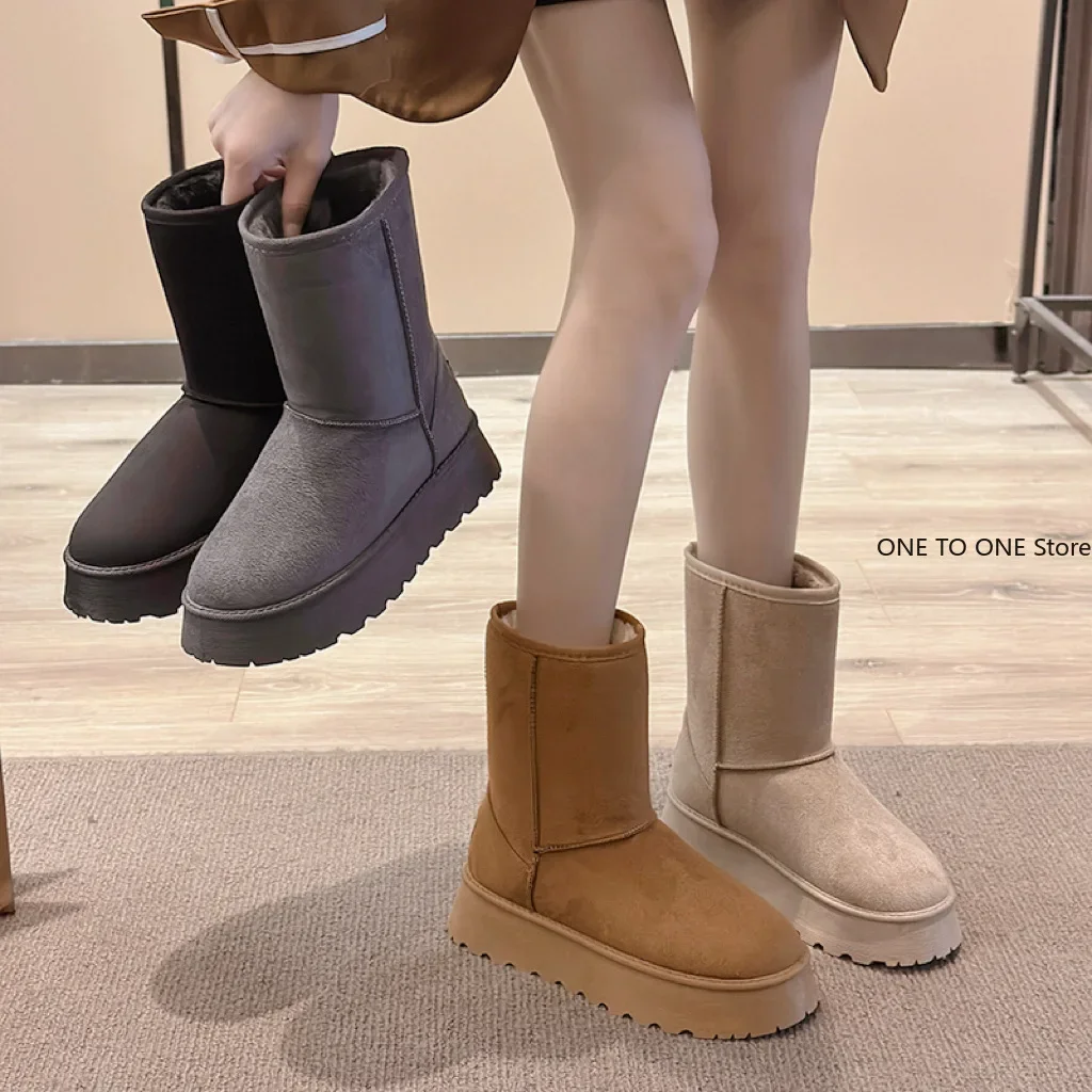 Women Suede Leather Warm Snow Boots 2024 Winter New Causal Plush Fluffy Anti-cold Boots Plus Size Women Platform Shoes Platform