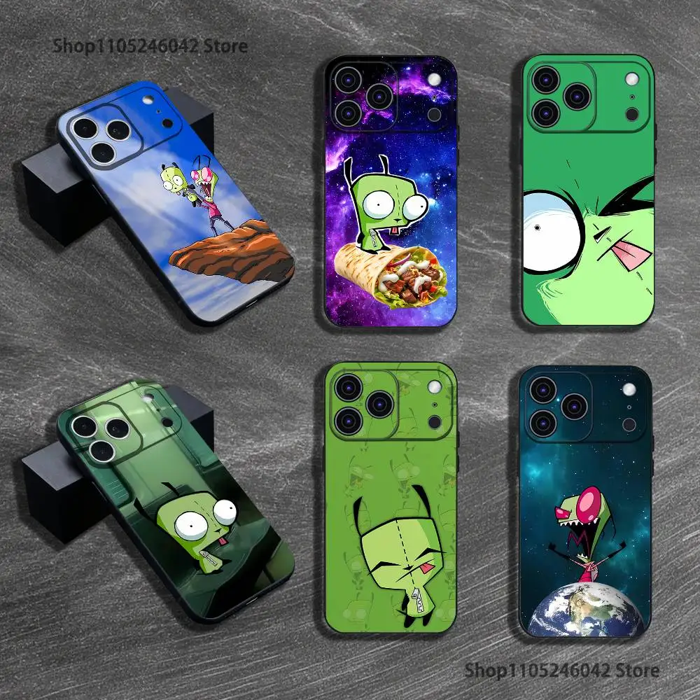 

Cartoon I-Invader Zim Gir For iPhone 17,16,15,14,13,12,11,Pro,XS,Max,XR,Plus,E,SE4,Mini Black Soft Cover Phone Case