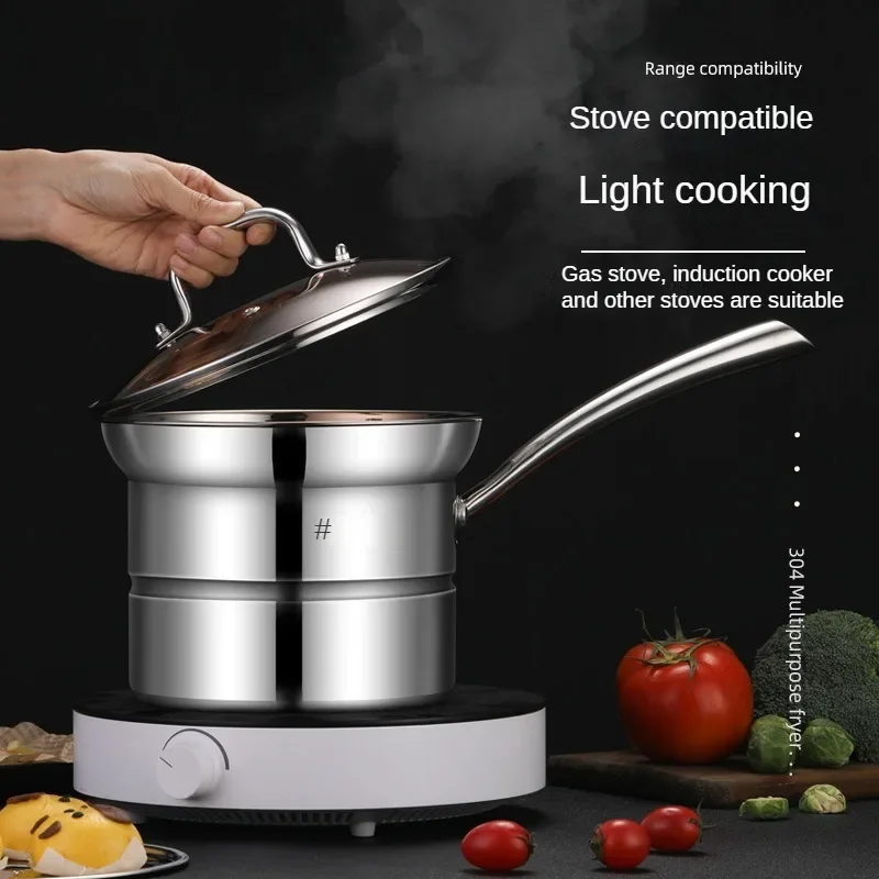 Deep Fryer 304 Stainless Steel Pans Steamer Milk Pan Thickened Compound Bottom Soup Pot Cooking Pot  Non Stick Pan Fryer Pan