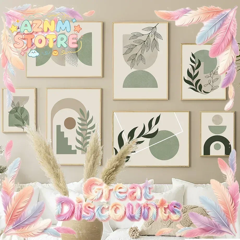 Leaves Sun Arched Geometry Abstract Boho Wall Art Canvas Painting Nordic Posters And Prints Wall Pictures For Living Room Dec