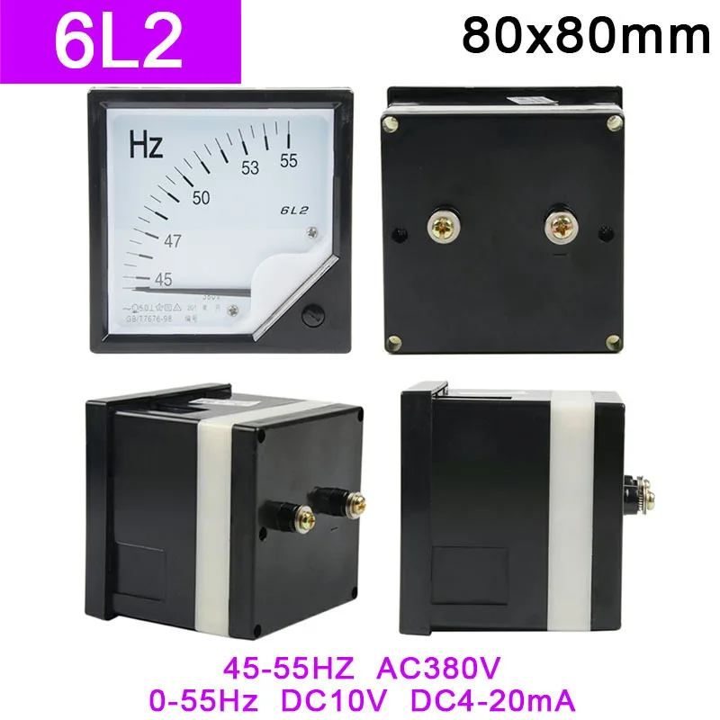 Instrument 6L2 Pointer AC Frequency Meter 45-55Hz 380V 220v 100V AC 80*80mm 6C2 0-55Hz DC 10V DC4-20mA
