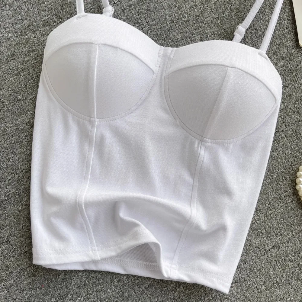 Femmes Chic solide Camis mince Corset débardeur basique Sexy mode coréenne épaules nues été femmes haut court