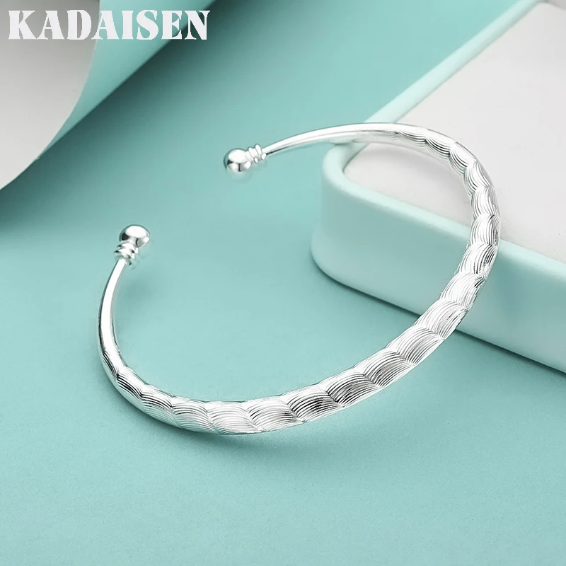 

925 Sterling Silver Double Round Head Wave Open Bangles For Women Bracelets Wedding Engagement Party Fashion Charm Jewelry