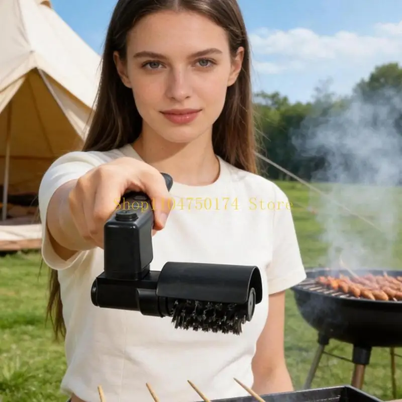 Electric Barbecue Grills Brush with Rechargeable Cordless Design, Rotating Cylindrical Head, and Adjustable Power, LCD Display