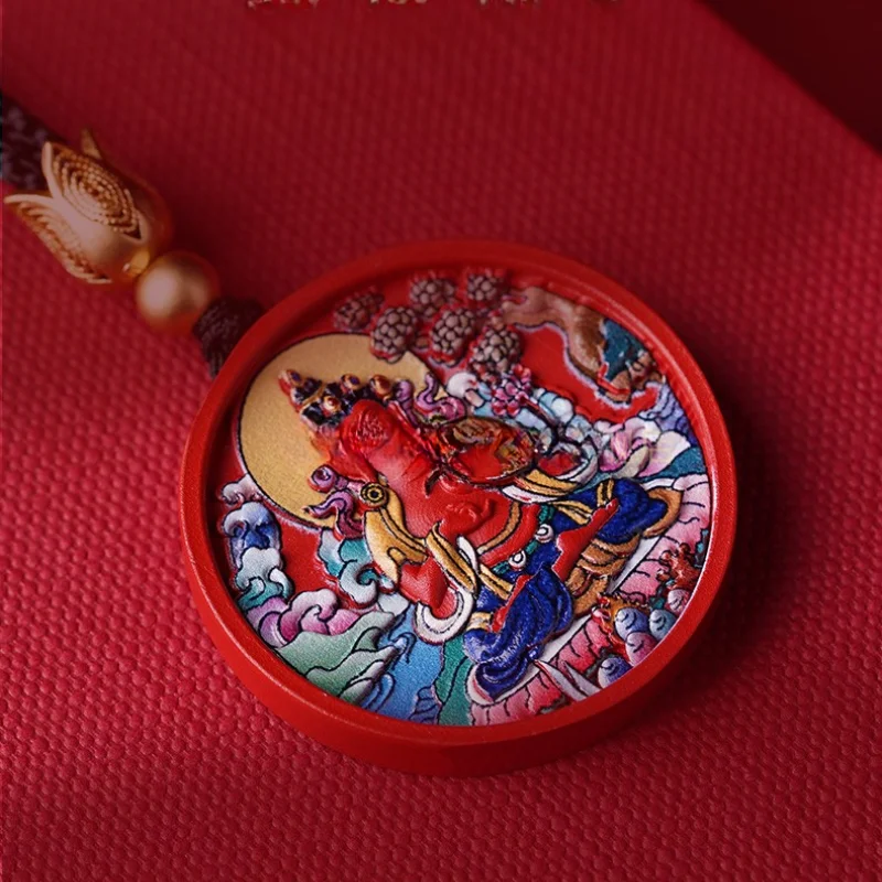 Pendentif Saint Patron du Bouddha Natal Thangka, Cinabre Peint