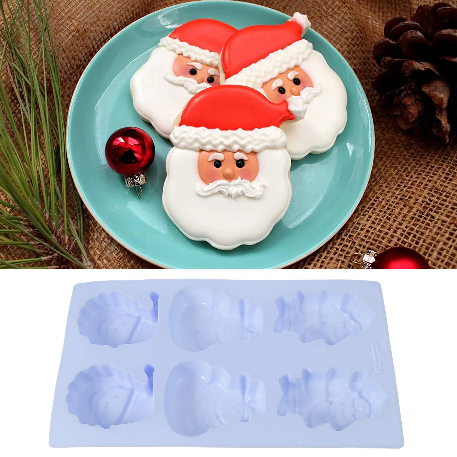 

2pcs Christmas Silicone Stencils 3D Fondant Molds Baking Cake Chocolate Soap Candy Fudge Casting Mold Santa Decor Tools