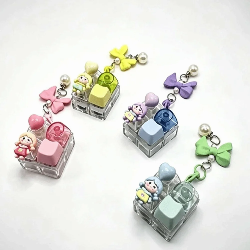 Pressable Buttons Fidget Button Keychain Stress Relief Cute Doll Figurine Button Keychain Pendant Keyboard Style