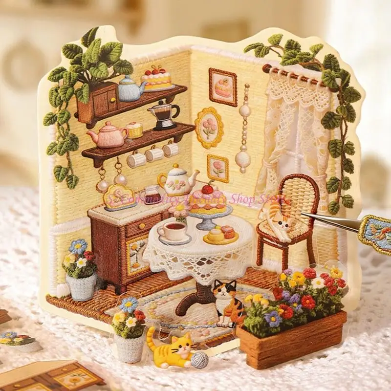 85AE High Detail Embroidery Garden Landscape Stickers Set For Handmade Card Making And Creative Stationery Design