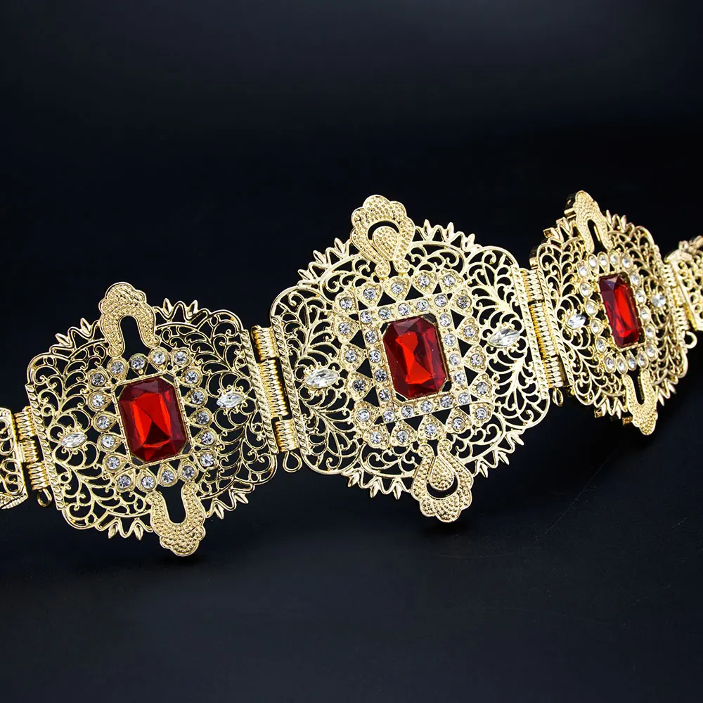 Gold Color Morocco Style Bridal Wedding Belt For Women Crystal Hollow Arabesque Caftan Waist Belt Adjustable Length image 3