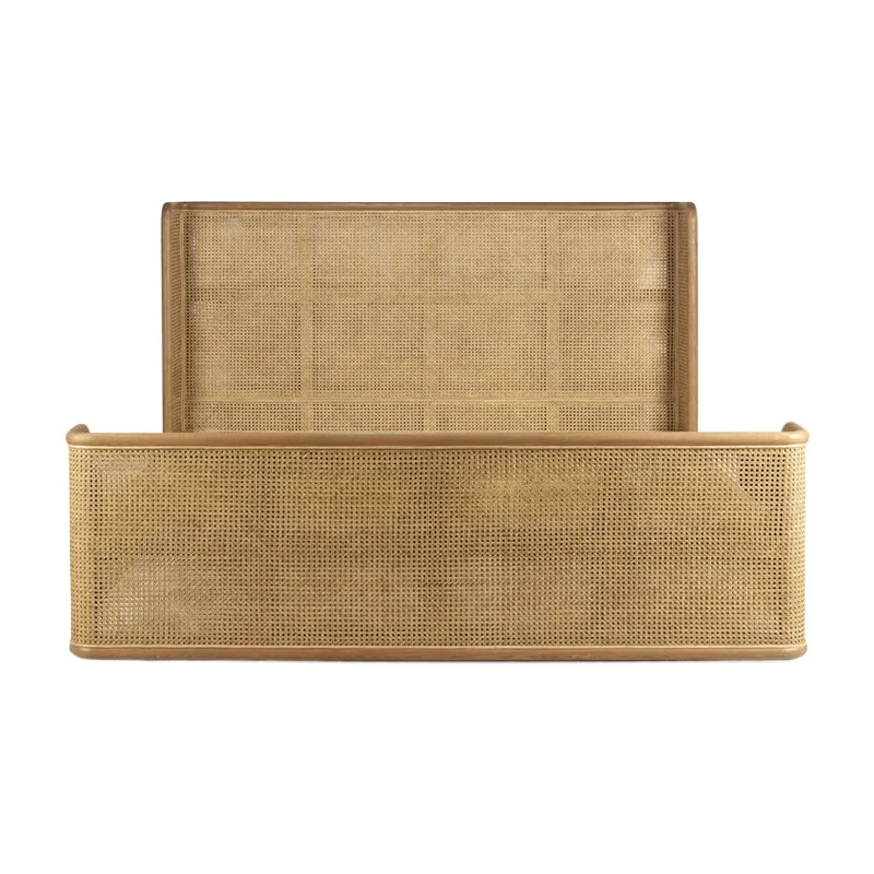 

Nordic fashion high-end bedroom ash wood solid wood woven rattan double bed