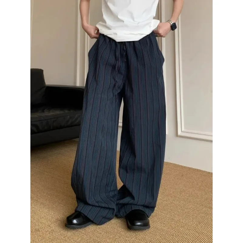 الأمريكية الرجعية كسول Sle بنطال ذو قصة أرجل واسعة الرجال النساء فضفاضة تصميم غير رسمي تحسس الرياضة السراويل الطويلة شفرة القرد خطوط عمودية #1