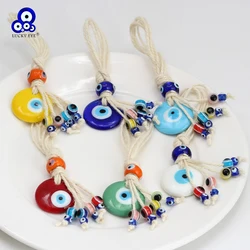 Lucky Eye Glass Turkish Evil Eye Pendant Wall Hanging Colorful Spacer Beads Tassel Keychain Car Keyring for Women Men Jewelry