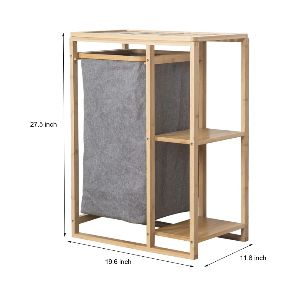 Independent laundry storage cabinet  sliding bag  double  shelf  bamboo  basket table
