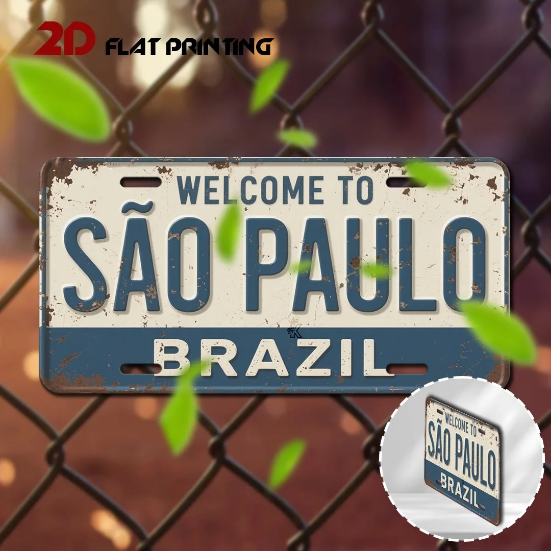 2D Flat Retro Sao Paulo Sign, Brazil City Plaque, Vintage Metal Art, Garage Home Decor Only, Culture Only