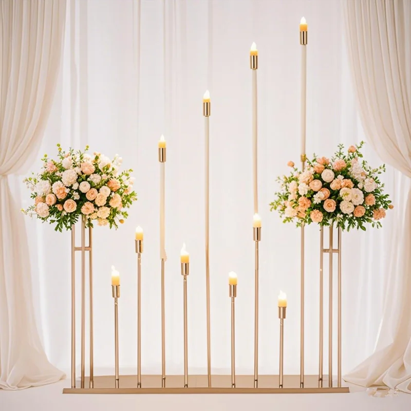 2 Set 5/10 Heads Metal Candelabra Candle Holders Electric Wedding Table Centerpiece Road Lead Candelabrum For Home Decor